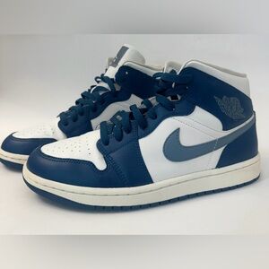 Nike Air Jordan 1 Mid White & Blue High-Top Sneakers